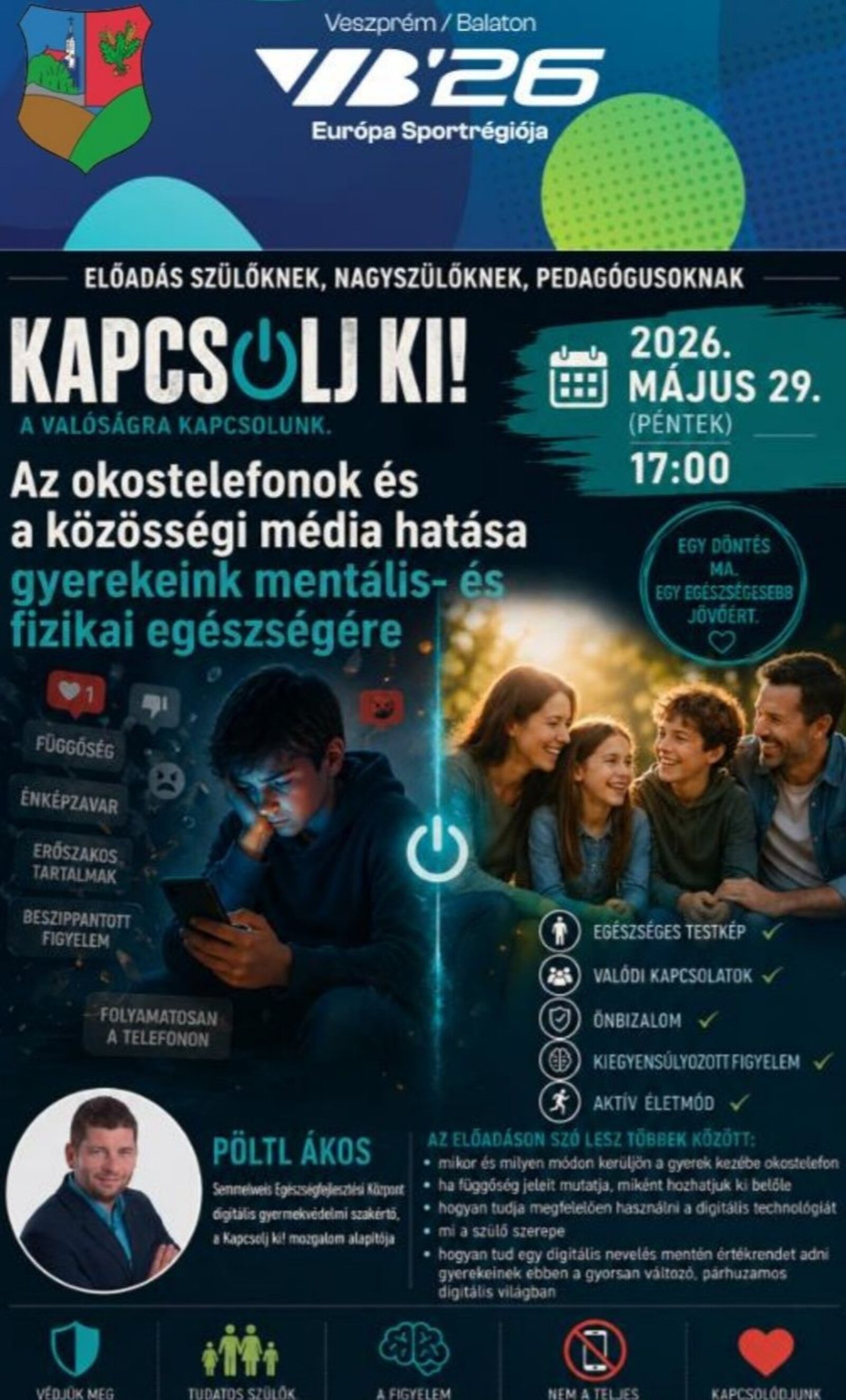 Pöltl Ákos elismert családbiztonsági szakértő előadása a gyermekek idegrendszerére, fejlődésére a média káros hatásairól. Az előadás Mindenkinek javasolt, aki gyermekekkel foglalkozik, vagy gyermeket nevel. Hogyan tudjuk megóvni gyermekeinket a mai digitális világ káros hatásaitól.