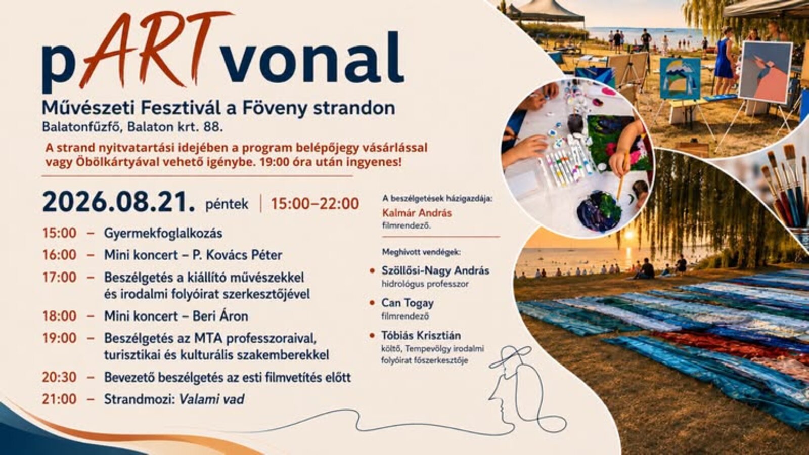 pARTvonal Művészeti fesztivál részletes programja a Balatonfűzfői Föveny strandon